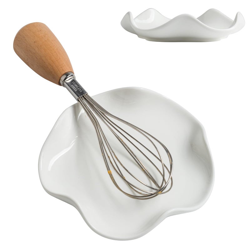 Cormomu Spoon Rest for Stove Top  5.2 "" Ceramic Spoon Holder for Kitchen Countertop  Coffee Spoon Rest  Large Cooking Spatula Holder for Spoons  Ladles or Tongs  Housewarming  Christmas Gifts  White - Image 1